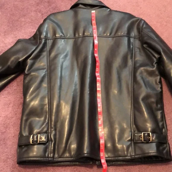 Black Faux Leather Jacket Mens Large - Picture 11 of 12